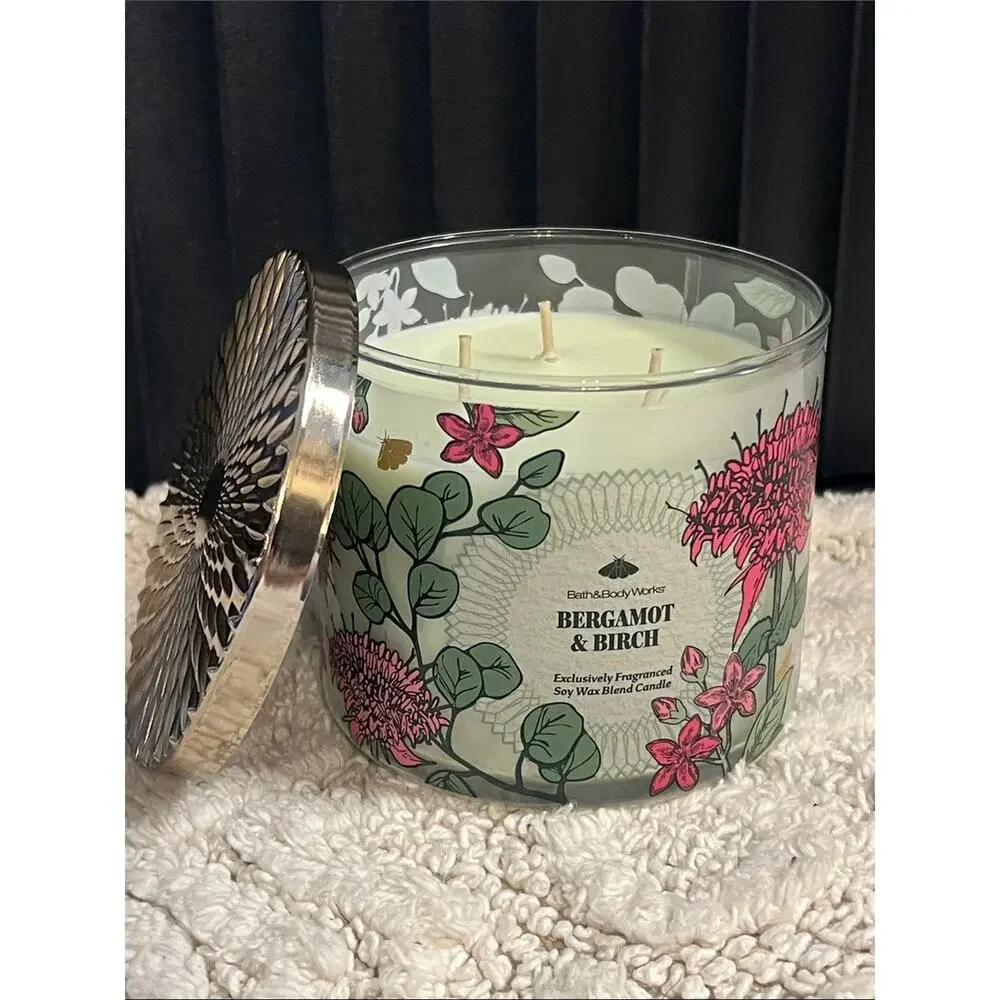 Bath & Body Works BERGAMOT & BIRCH Black Amber Soy 3-Wick Jar Candle 14.5 oz